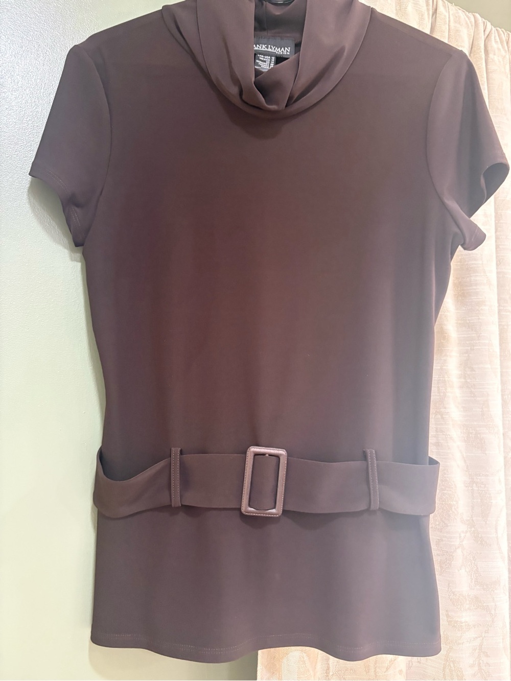 Frank Lyman Design Brown Short Sleeve Top with Fabric Belt